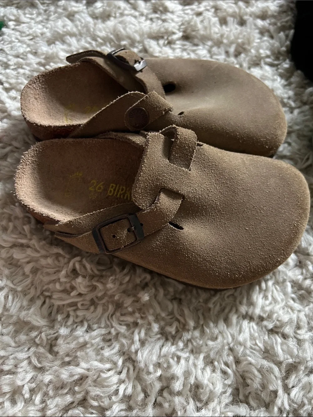 Birkenstock Kids Tan Suede Clogs with Adjustable Buckle